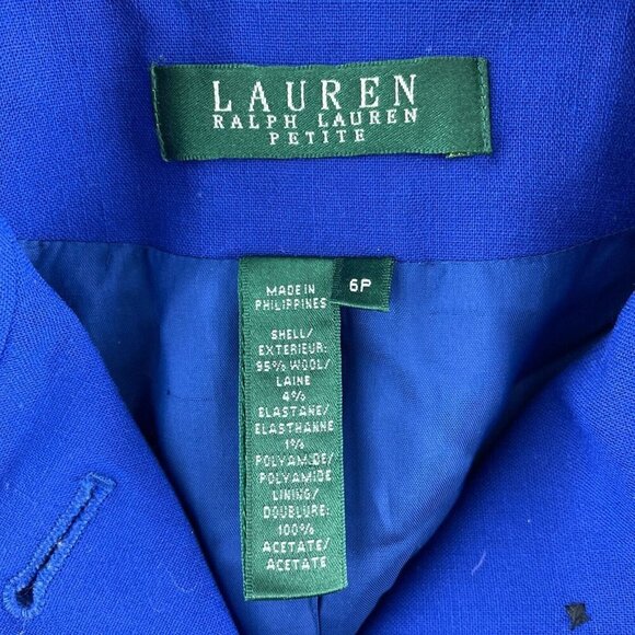 Lauren Ralph Lauren Petite Womens 6P Royal Blue Wool Blend Button-Up 3342 - Picture 3 of 9